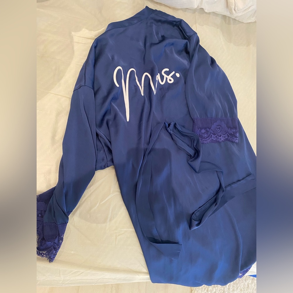 Navy blue “Mrs” lace robe